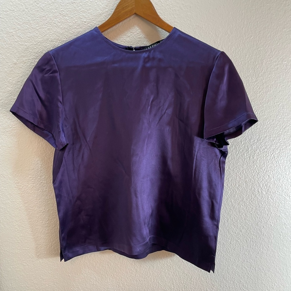 Josephine Chaus 100% Silk Purple Crop Shirt Size 8/S
